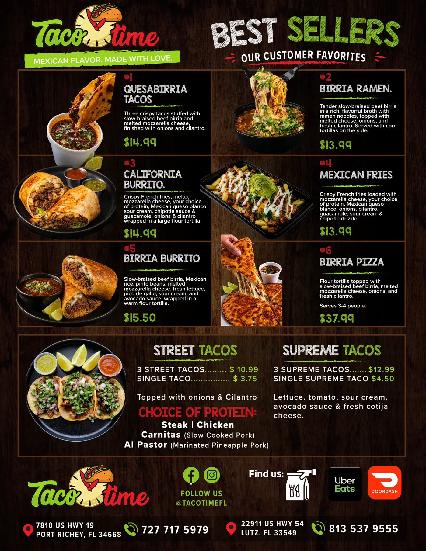 Taco Time menu page one